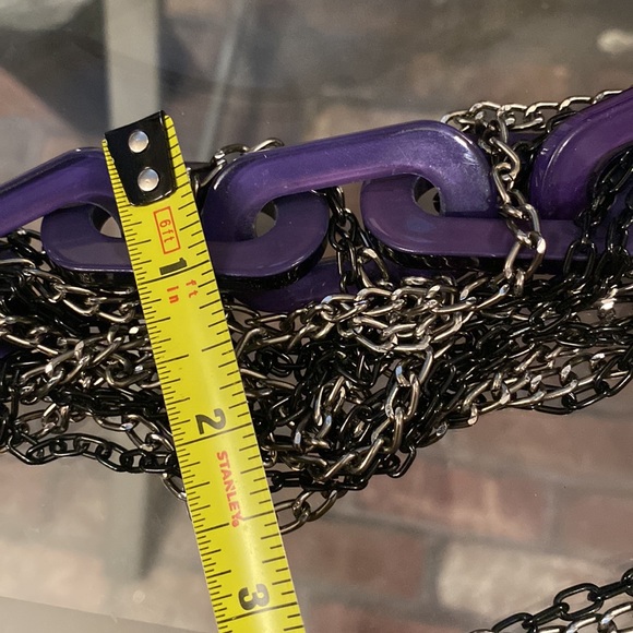 ADIA KIBUR - signed runway necklace w purple lucite links and multi metal chains - Picture 5 of 16